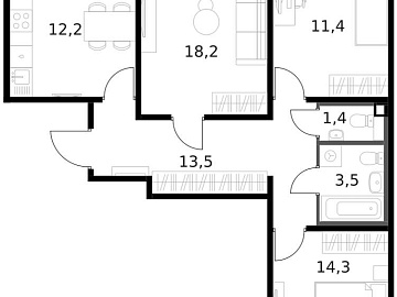 Объявление 3-к квартира, 76.4м2, 14/14 эт