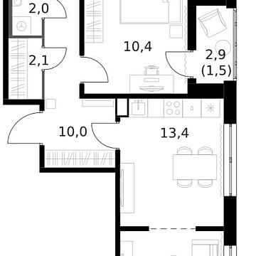 Москва, Ленинградское шоссе, д.228к4 Объявление 3-к квартира, 68.3м2, 7/13 эт