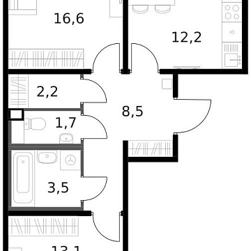 Москва, Ленинградское шоссе, д.228к4 Объявление 2-к квартира, 59.4м2, 13/13 эт