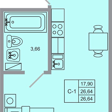 Объявление Студия, 26.64м2, 1/20 эт
