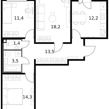 Объявление 3-к квартира, 76.4м2, 14/14 эт