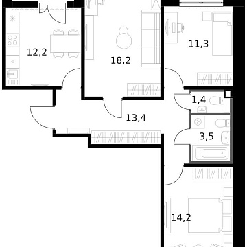 Объявление 3-к квартира, 76.1м2, 13/14 эт