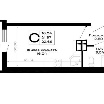 Объявление Студия, 22.68м2, 2/16 эт