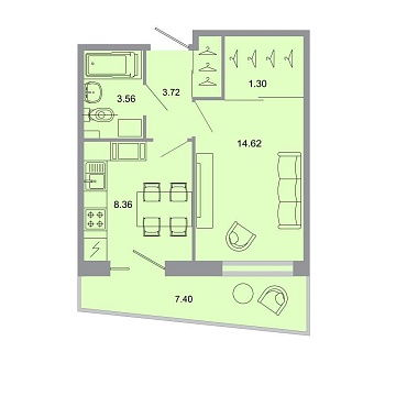 Объявление 1-к квартира, 33.1м2, 3/15 эт