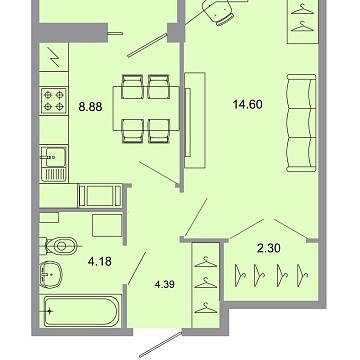 Объявление 1-к квартира, 35.1м2, 12/15 эт