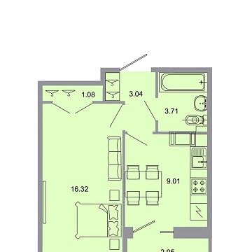 Объявление 1-к квартира, 33.9м2, 7/20 эт