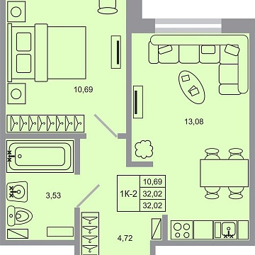 Объявление 1-к квартира, 32.02м2, 1/20 эт
