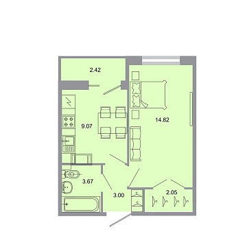 Объявление 1-к квартира, 32.9м2, 14/20 эт