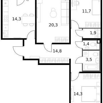 Объявление 3-к квартира, 84м2, 9/14 эт