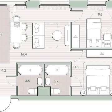 Объявление 2-к квартира, 53.8м2, 13/27 эт