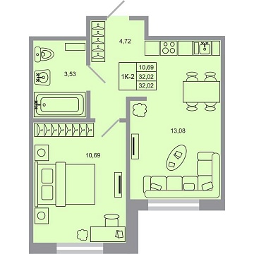 Объявление 1-к квартира, 32.02м2, 1/20 эт