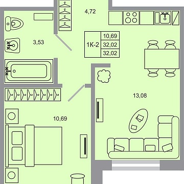 Объявление 1-к квартира, 32.02м2, 1/20 эт