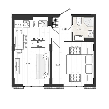 Объявление 1-к квартира, 36.1м2, 4/4 эт