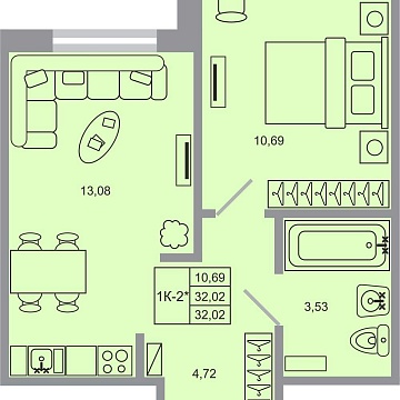 Объявление 1-к квартира, 32.02м2, 1/20 эт