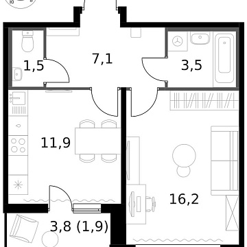 Объявление 1-к квартира, 42.1м2, 3/13 эт