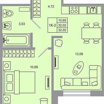 Объявление 1-к квартира, 32.02м2, 1/20 эт