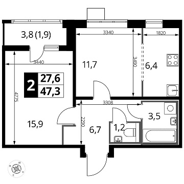 Объявление 2-к квартира, 47.4м2, 22/24 эт