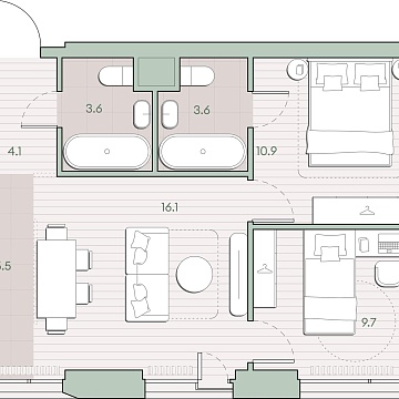 Объявление 2-к квартира, 53.5м2, 3/27 эт