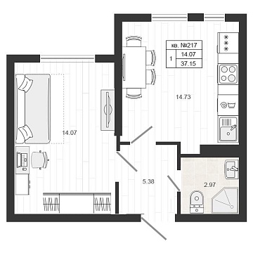 Объявление 1-к квартира, 37.4м2, 1/4 эт