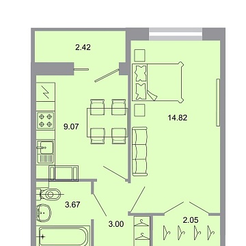 Объявление 1-к квартира, 32.9м2, 5/20 эт