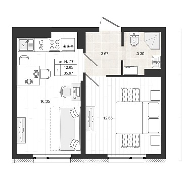 Объявление 1-к квартира, 36.3м2, 4/4 эт