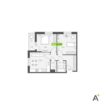 Объявление 2-к квартира, 65.5м2, 13/13 эт