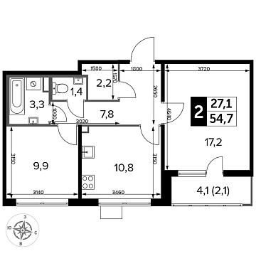 Объявление 2-к квартира, 54.6м2, 18/25 эт