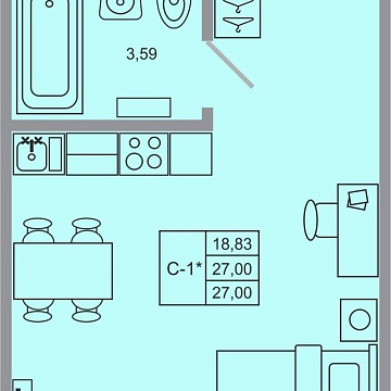Объявление Студия, 27м2, 2/17 эт