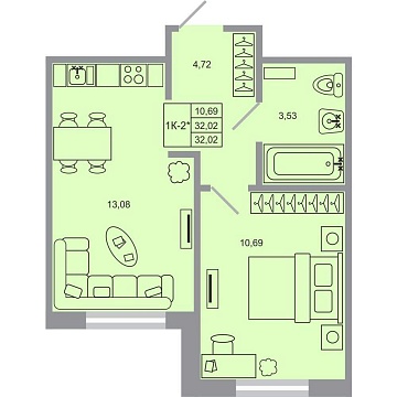 Объявление 1-к квартира, 32.02м2, 1/20 эт