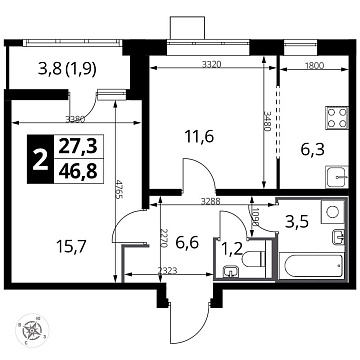 Объявление 2-к квартира, 46.9м2, 2/24 эт
