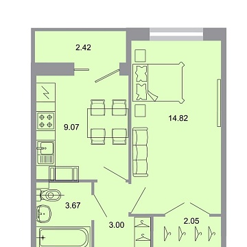 Объявление 1-к квартира, 32.9м2, 14/20 эт