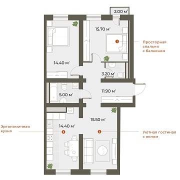 Объявление 2-к квартира, 80.1м2, 5/6 эт