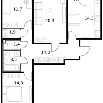 Объявление 3-к квартира, 84.1м2, 11/14 эт