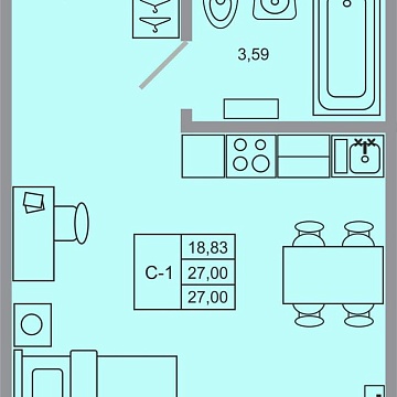 Объявление Студия, 26.6м2, 2/17 эт