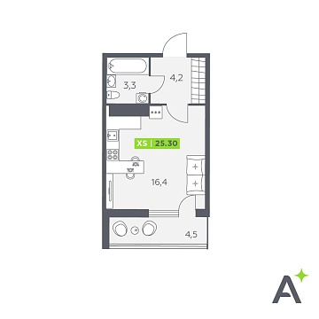 Объявление Студия, 25.3м2, 9/11 эт