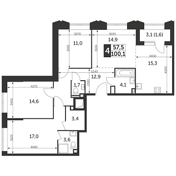 Объявление 4-к квартира, 100.1м2, 30/37 эт