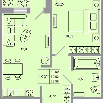 Объявление 1-к квартира, 33.58м2, 6/20 эт