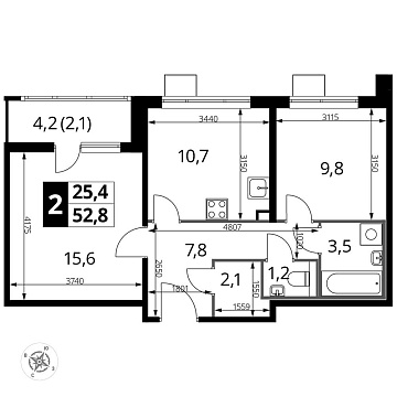 Объявление 2-к квартира, 52.9м2, 14/24 эт