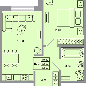 Объявление 1-к квартира, 32.02м2, 1/20 эт