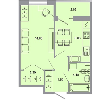 Объявление 1-к квартира, 34.8м2, 15/15 эт