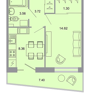 Объявление 1-к квартира, 33.1м2, 3/15 эт