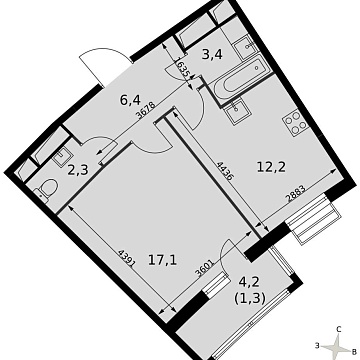 Объявление 1-к квартира, 42.7м2, 9/16 эт