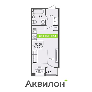 Объявление Студия, 27.4м2, 1/13 эт