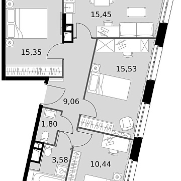 Объявление 3-к квартира, 71.21м2, 13/15 эт