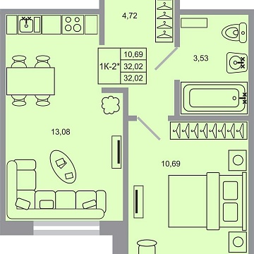 Объявление 1-к квартира, 32.02м2, 1/20 эт