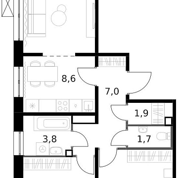 Объявление 3-к квартира, 63.2м2, 7/14 эт