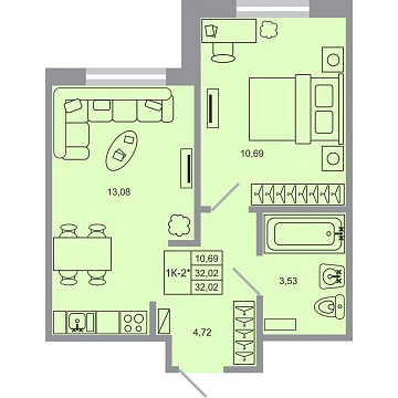 Объявление 1-к квартира, 32.02м2, 1/20 эт