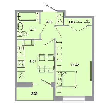 Объявление 1-к квартира, 33.7м2, 18/20 эт