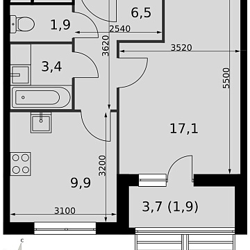 Объявление 1-к квартира, 40.7м2, 9/16 эт
