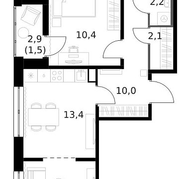 Объявление 3-к квартира, 68.4м2, 11/14 эт